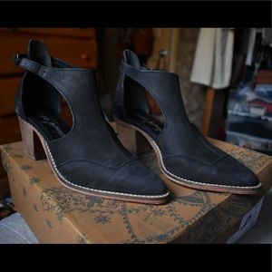 Black ankle open booties, size 6.5